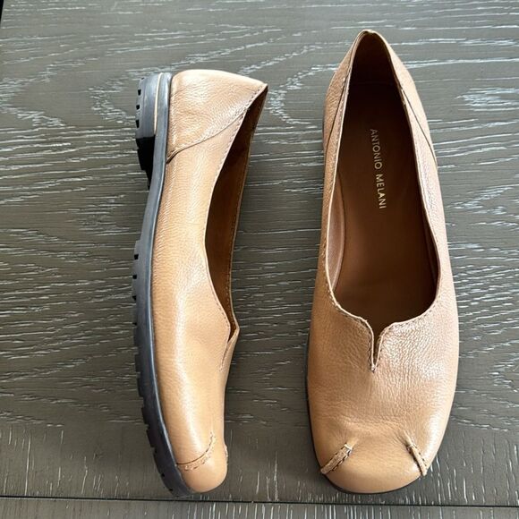 ANTONIO MELANI Women’s Tan Camel Leather Flats Slip On Comfort Shoes Size 7.5M - Picture 11 of 12